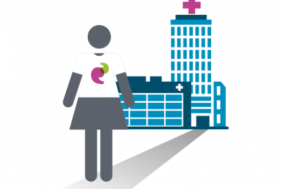 Healthwatch Infographic Lady in front of Hospital